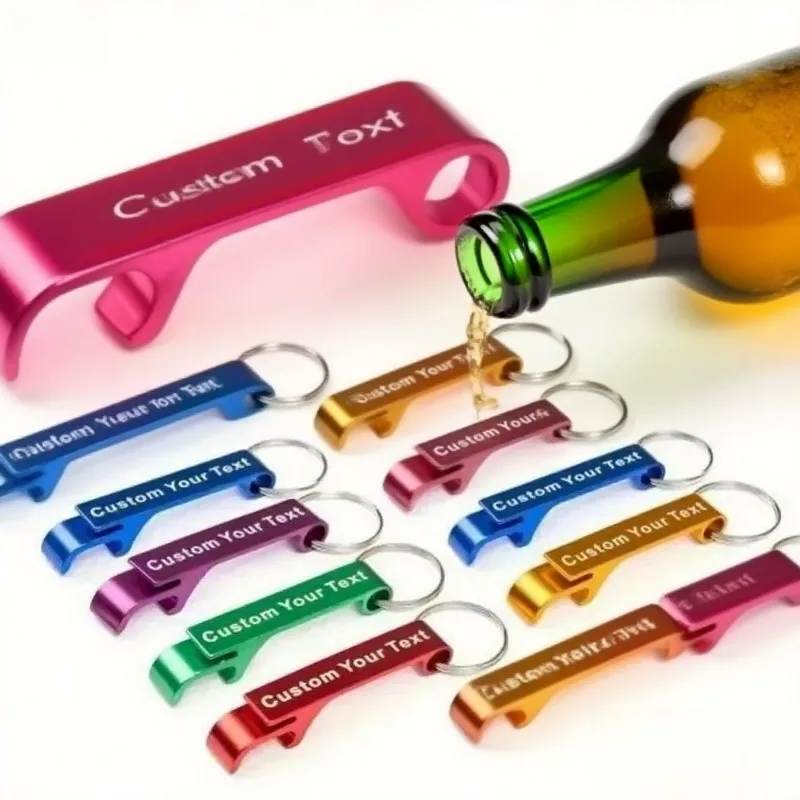 

5 Pcs Custom LOGO Name Beer Bottle Opener Keychain Stainless Steel Keyring Laser Carving Metal Key Ring Chain Bar Supplies Gift