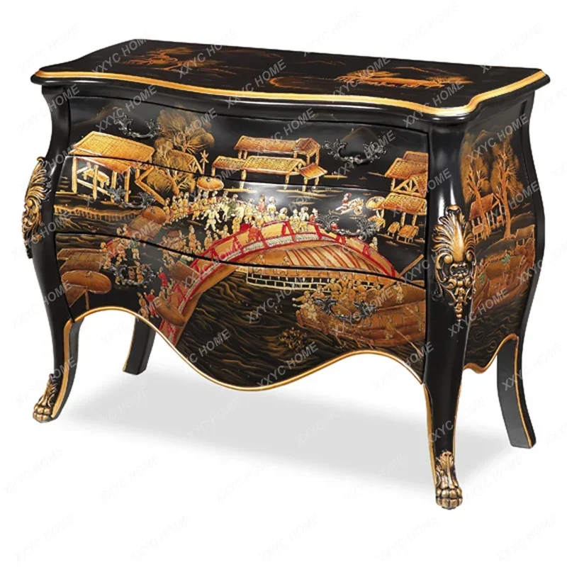 Ming and Qing Classical Modern New Chinese Style Red, Black and Gold Study Locker Ornament Entrance Cabinet