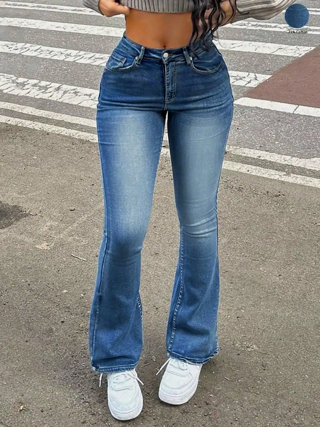 WGXWGX Women's High-Waisted Slim Fit Flare Jeans Vintage Wash Retro Bell-Bottom Casual Streetwear Cotton Blend