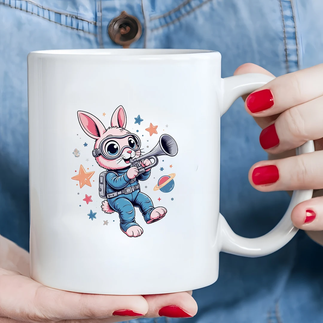 

11oz Cartoon Space Rabbit Mug + Kids Drink Cup Christmas Gift Family Office Cup