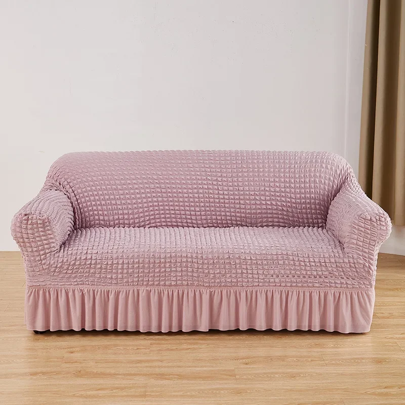 

Bubble Gauze Sofa Cover with Skirt Hem All Inclusive Elastic Dust Cover for Living Room Anti Slip Furniture Protection Slipcover