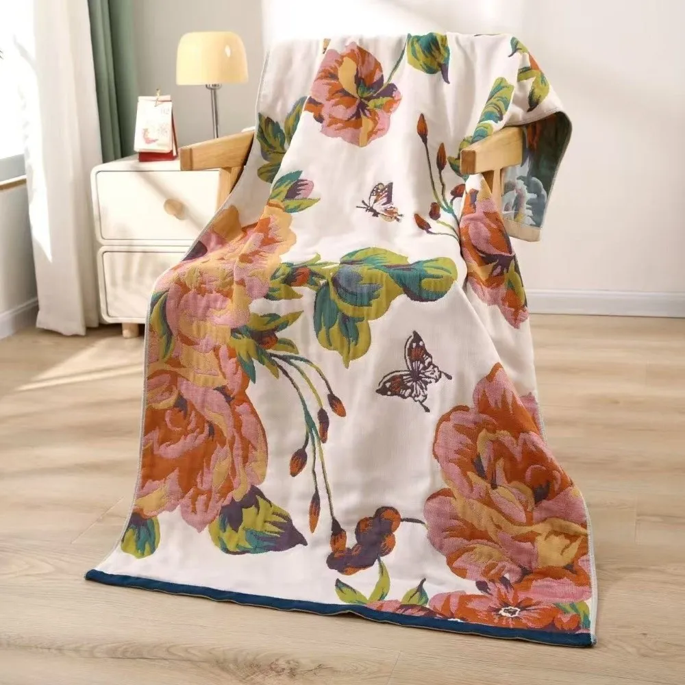 Fashion Multi Layer Bath Towel Double Sidedprinted Soft Beach Towel Multifunctional Small Blanket Universal in All Seasons