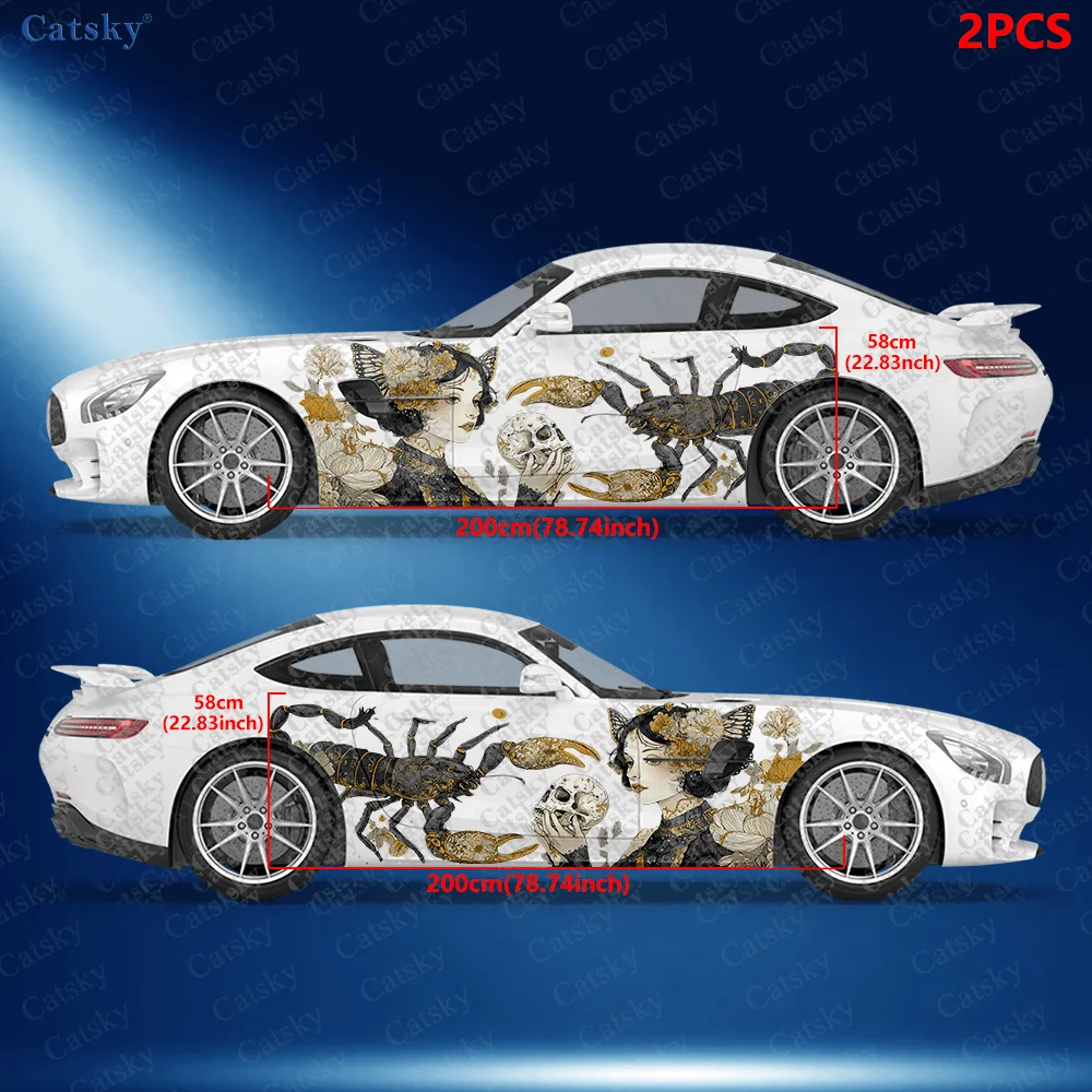 2pcs Fantasy Scorpio & Flower Fairy Car Side Decal, Self-Adhesive PVC Waterproof & Scratch-Resistant Sticker, Car Accessory Gift
