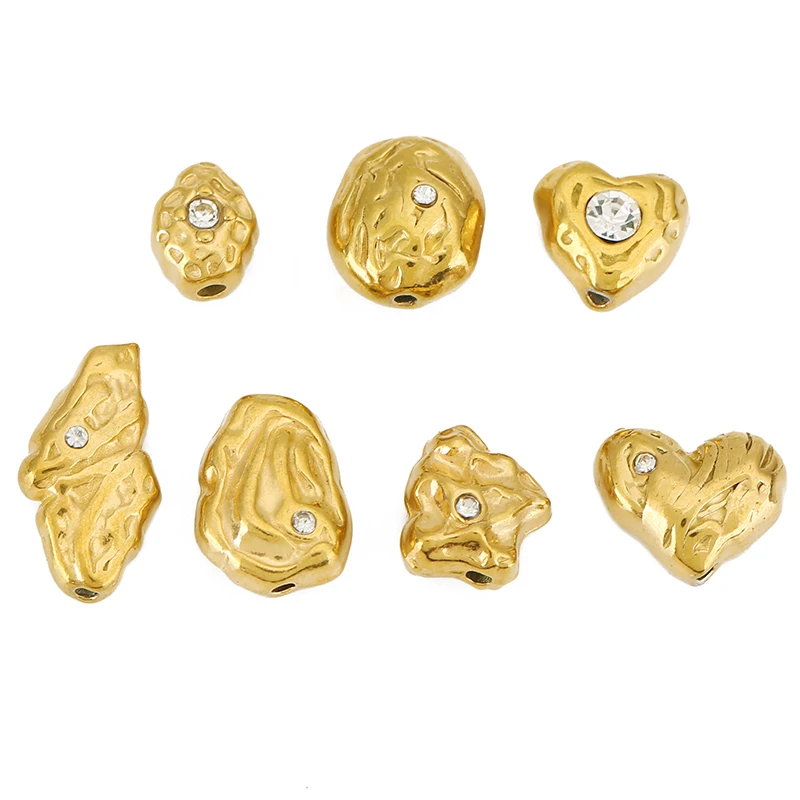 

4pcs Stainless Steel Love Heart Spacer Beads Irregular Gold Loose Bead for DIY Necklace Bracelets Jewelry Making Accessories