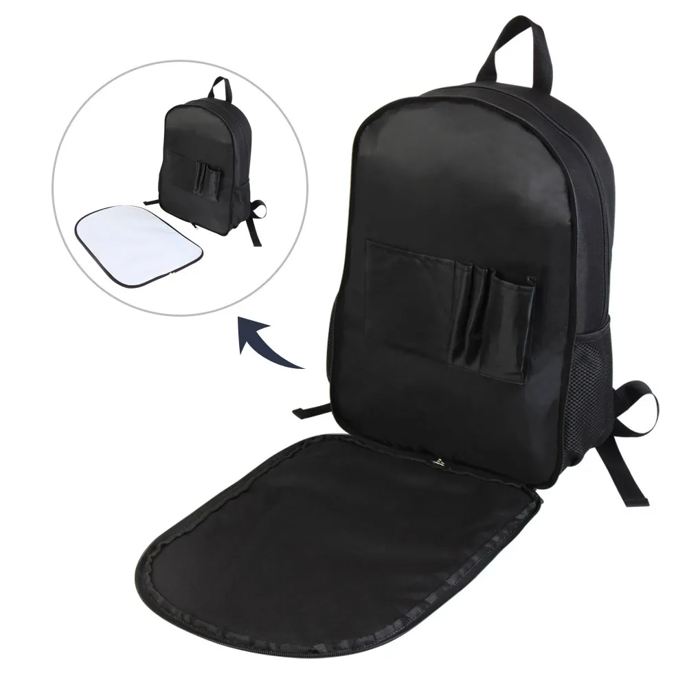 Sublimação em branco mochila para estudante, poliéster preto saco de viagem para crianças, Heat Transfer Print, mochila de moda para crianças