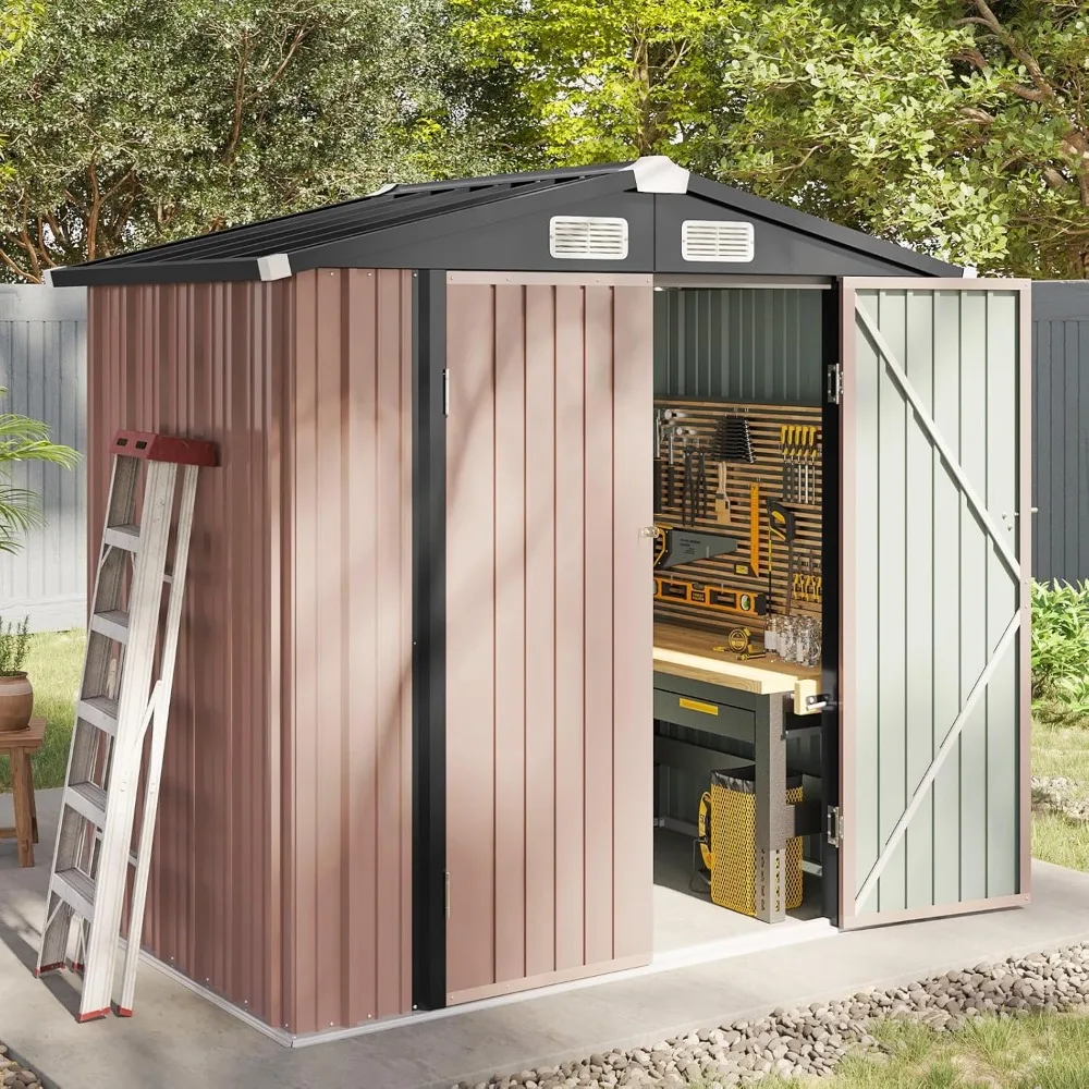 

6.2x4 FT Shed Outdoor Storage Shed Metal Garden Shed with Lockable Doors & Slooping Roof Tool Shed Bike Shed for Backyard, Pati