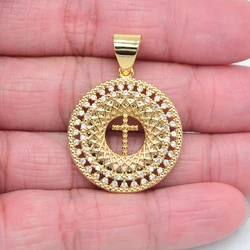 High Quality Gold Color Clear Cubic Zirconia Men Women Round Circle Pattern Cross Pendant Jewelry