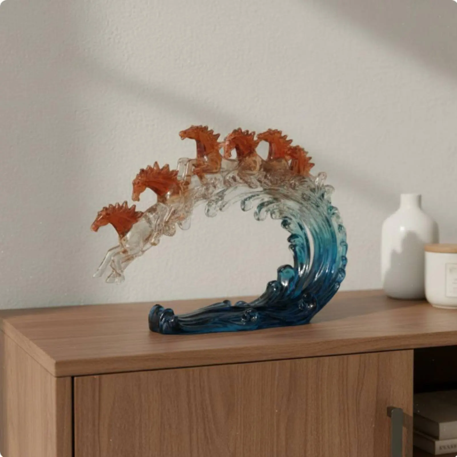 

8 Horses on Wave Figurine Positive Energy 8 Horse Sculpture Feng Shui Horse Statue Meaningful Gift Running Horses Statue