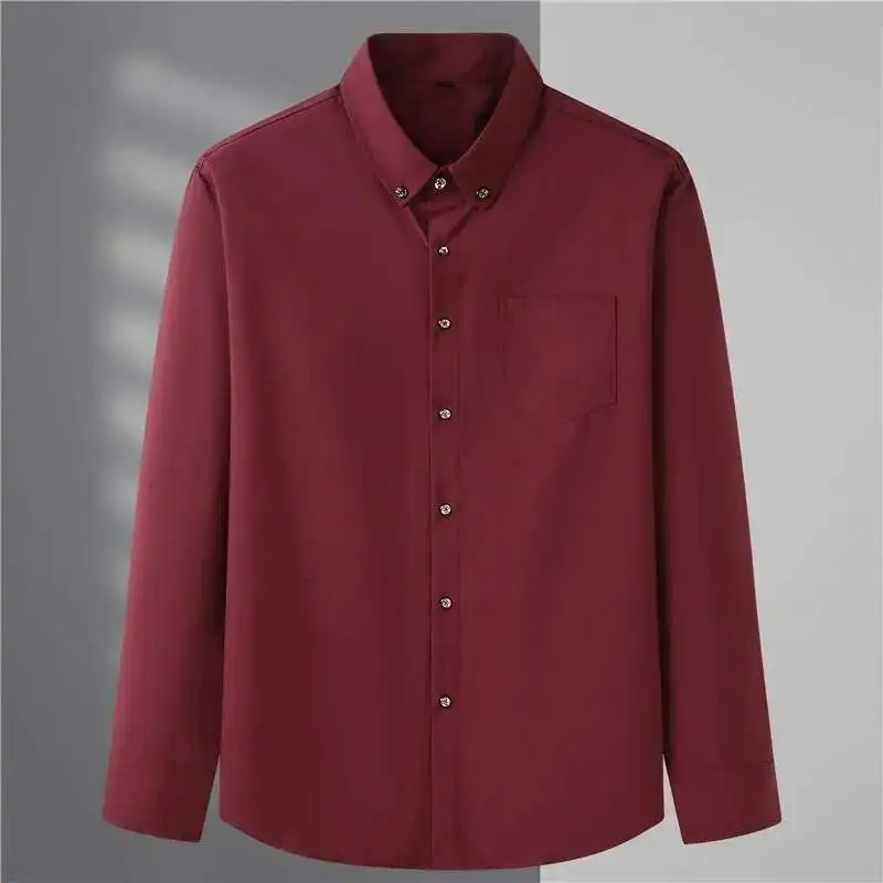 Printemps automne à manches longues solide Social coréen vêtements hommes affaires travail bouton Slim Fit poche chemises grande taille 8XL