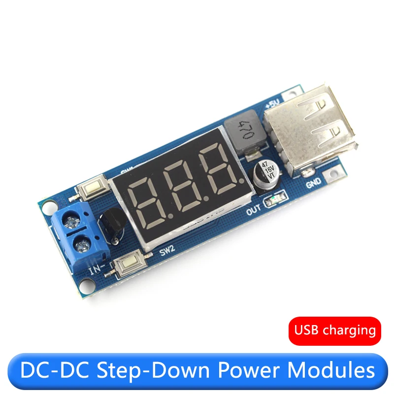 DC-DC Power Supply Moule 6.5-12V To 40-5V Adjustable Step-down Charger Module Step Down Buck Converter LED Driver with Voltmeter