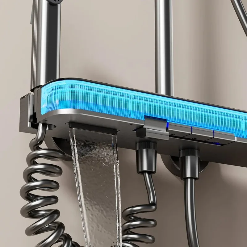 Luxury LED Digital Display Bath Mixer Shower Faucet Set 4-Functions Modern Rainfall System Bathroom Shower Head for Hotel