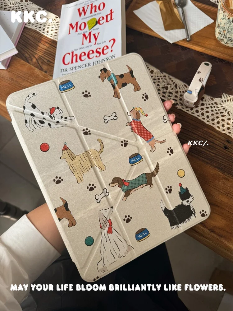 Cartoon animal puppy pen slot Korea for Samsung Galaxy Tab A8/A9/A11+FE LITE PLUS/S6 Lite/S7/8/9/10+ FE Tri-fold Stand Cover ﻿