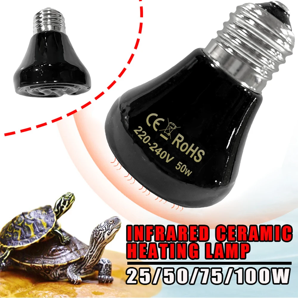 25/50/75/100W Mini Pet Heating Lamp Reptile Pet No Light Far Infrared Ceramic E27 Small Heating Lamp Pet incubator Winter Warmer