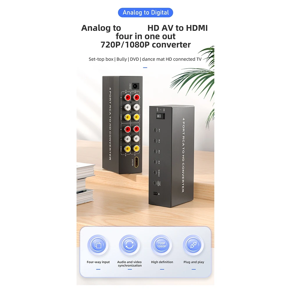 ELECT-For RCA To -Compatible 1080P Converter Switch 4 In 1 Out Composite AV To -Compatible Scaler Converter