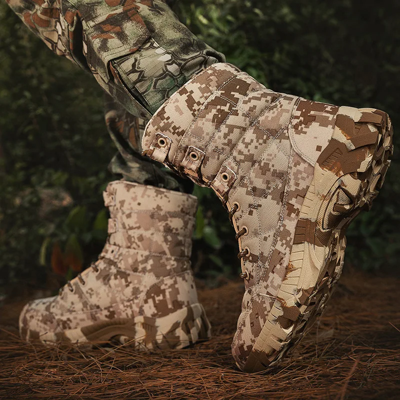 Hochwertige Camouflage Trekking stiefel Mann profession elle Leder Kletter schuhe Männer bequeme rutsch feste Herren Wanderschuhe