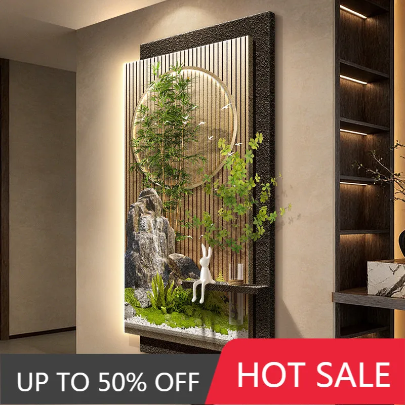 Flowing water generates wealth, entrance decoration painting, new Chinese style corridor mural lamp, hydroponic green plant hang