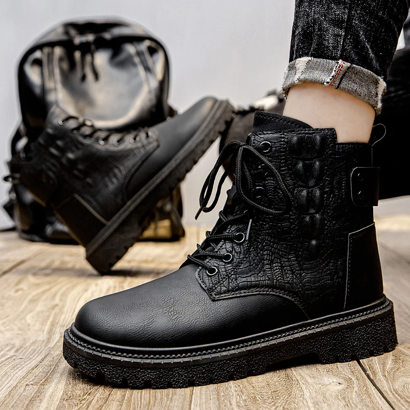 

2022 Autumn Military Boots For Men Desert Boots High-Top Crocodile Sneakers Non Slip Work Shoes for Men Buty Robocze Meskie