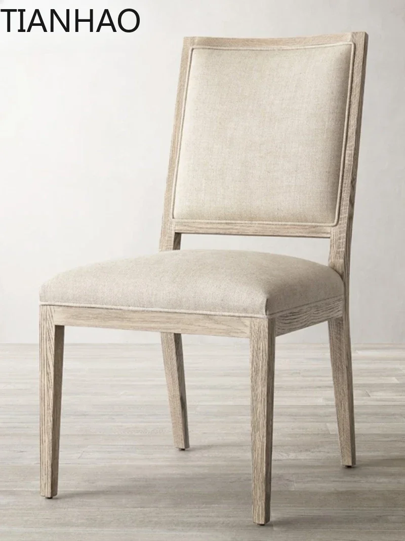 Casual dining chair Rural simple cotton and linen fabric dining room Living room furniture Study chair
