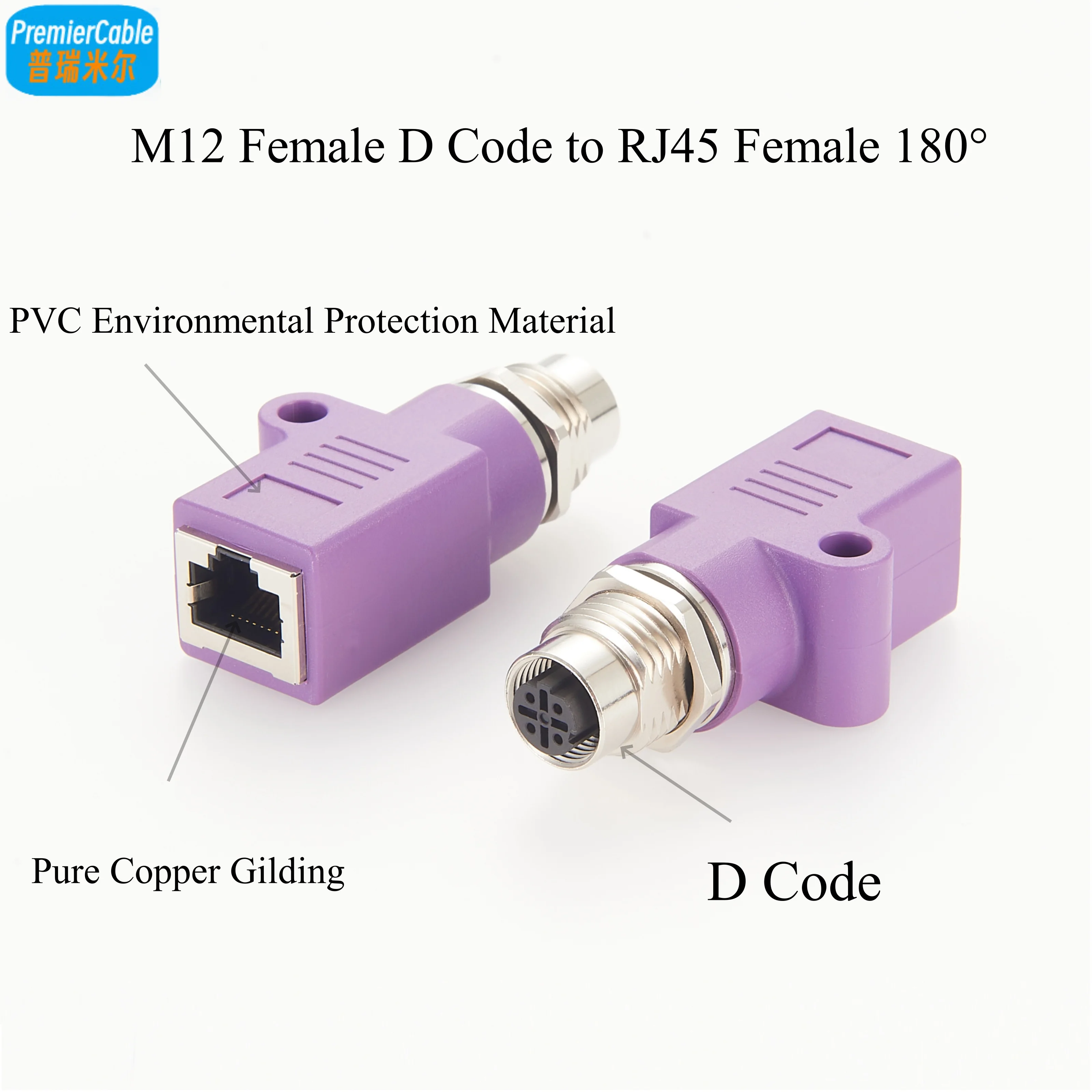 M12 to Profinet RJ45 Ethernet Bulkhead Adapter RJ45 to M12 4Pin D Coded Female Panel Mount Feedthrough Connector for PLC IoT