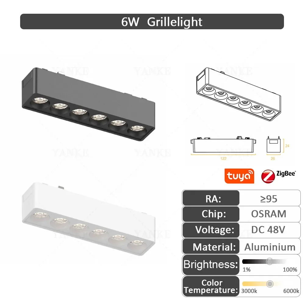 6 mm spoorlicht led magnetische rail plafondlamp systeem tuya smart home life zigbee dimbare lamp spotlight opbouw DC48V zwart w
