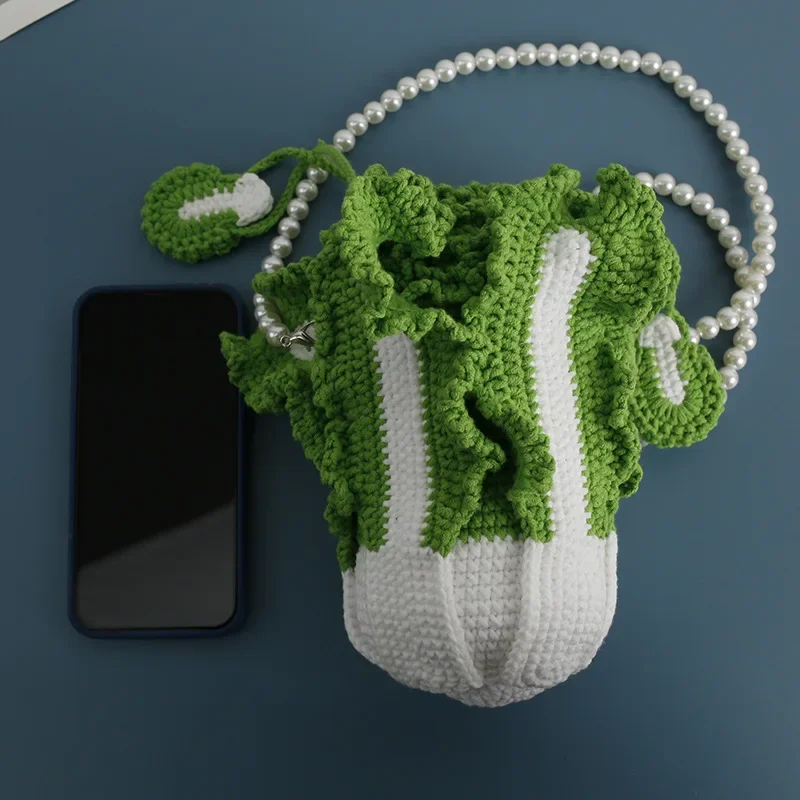 DIY Creative Cabbage Bundle Mouth Pack Handmade Wool Crochet Cute Fashion Mobile Phone Bag