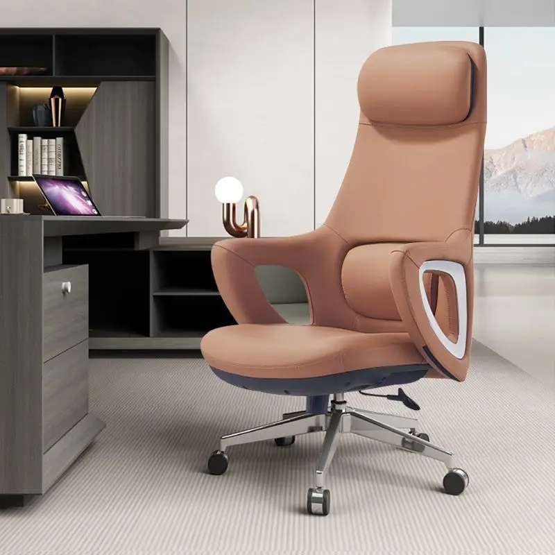 Premium Synthetic Leather Office Chair - Fixed Armrest Soft Headrest Telescopic Lumbar PY002