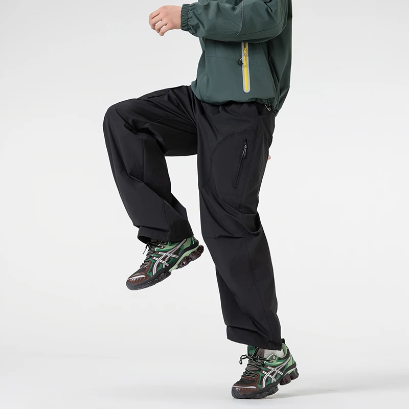 Unisex Waterproof Drawstring Ankle Pants  Durable, Multi-Pocket Outdoor Hiking & Casual Wear with Adjustable Cuffs