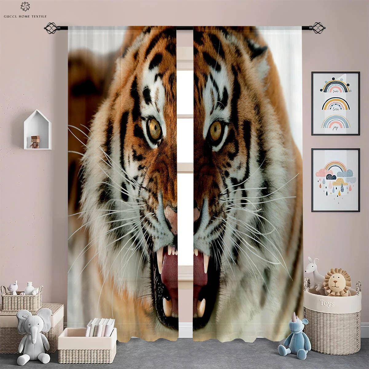 

Tiger Cheetah Animal 3D Printing Curtains, Polyester Fiber, Bedroom, Living Room, Study, Kitchen, Window Decoration, 2 Pcs
