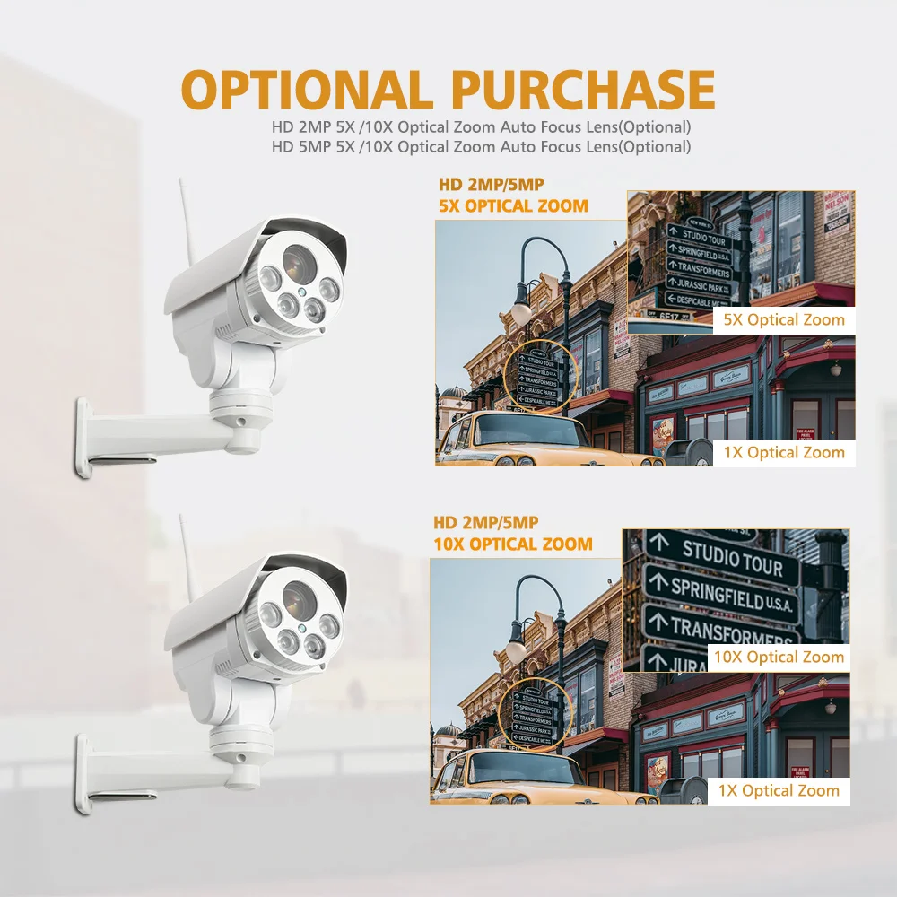 Super HD 1080P 5MP Wifi PTZ IP Camera Onvif Audio 5X 10X Optical Zoom 2MP CCTV Security Bullet Cameras Outdoor IR 50M P2P CamHi