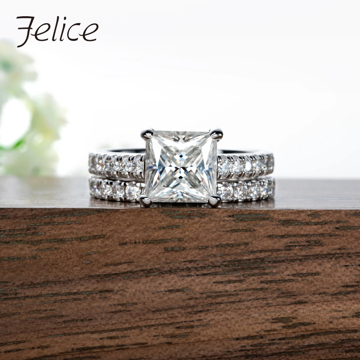 

Felice 3ct D Color Princess Cut Moissanite Engagement Rings Set 925 Sterling Silver Gold Plated Promise Anniversary Ring Gifts