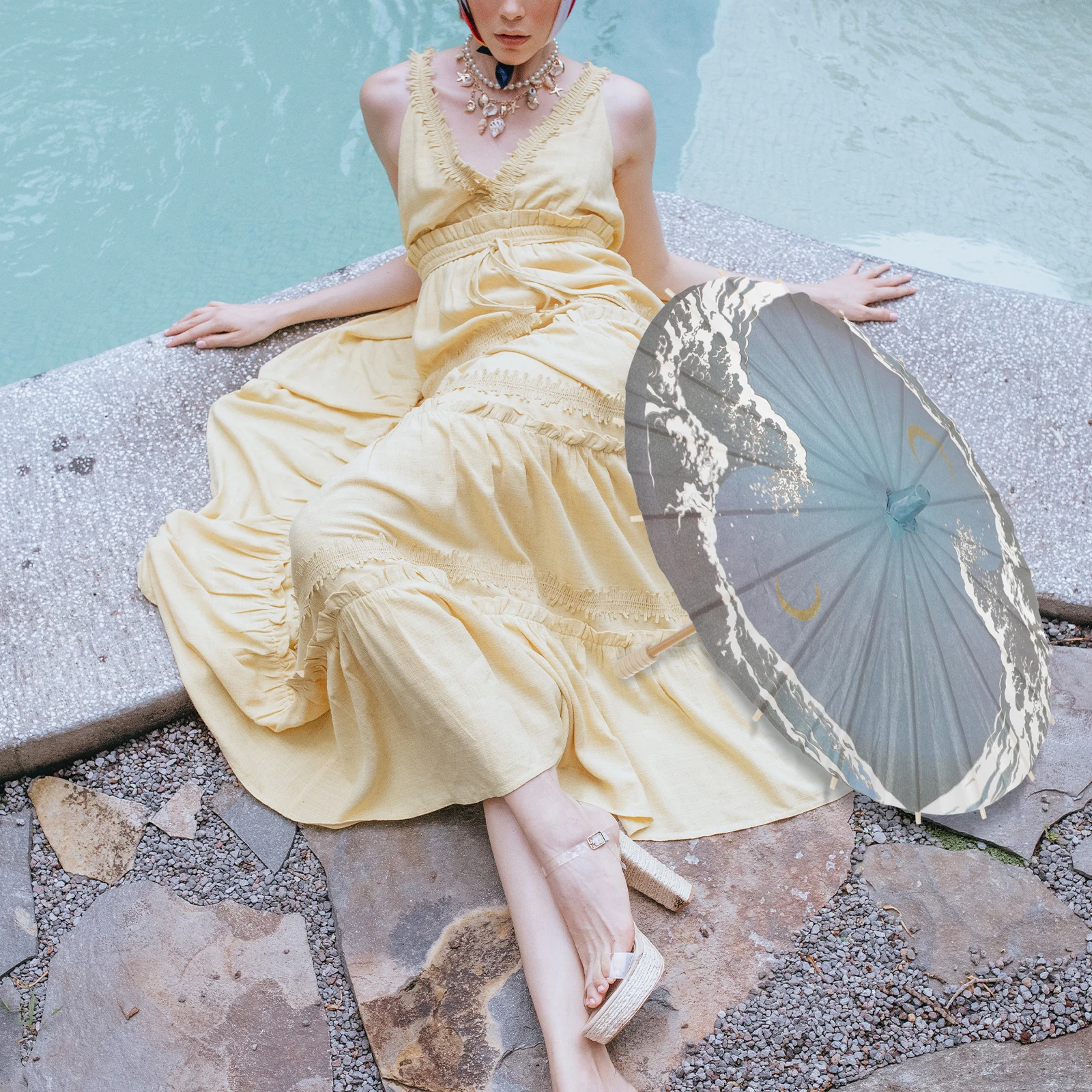 

2Pcs Japanese Style Decorative Umbrella Small Compact Photography Prop Vintage Festival Holiday Decoration Fancy Dress Umbrella