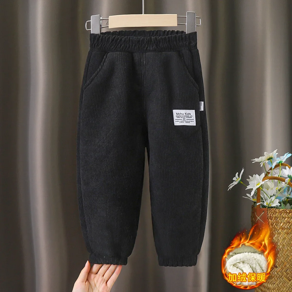 Kids Winter Clothes Casual Thick Pants for Boys Girls Warm Fleece Sweatpants Children Long Trousers Sport Pants 2-14 Years