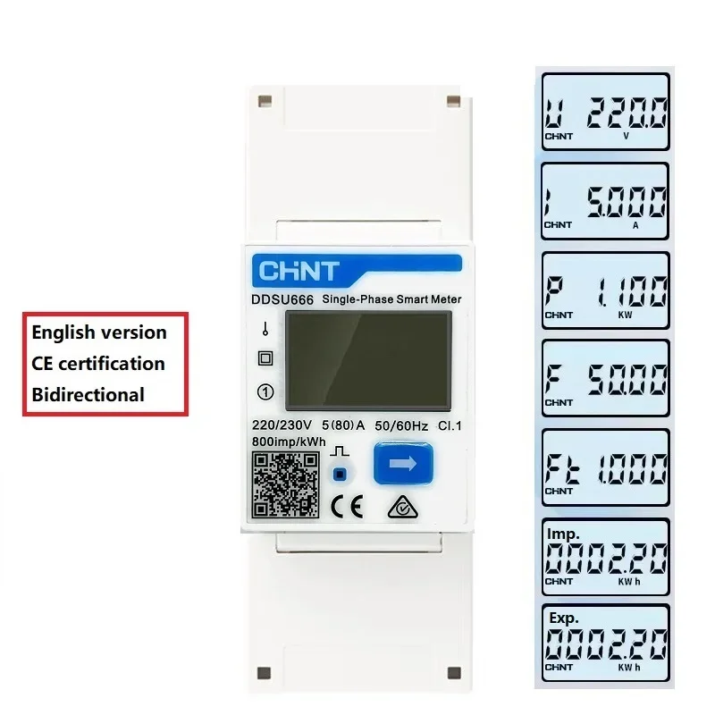 CHINT DDSU666 DTSU666 80A Single Three Phase MODBUS RS485  Bi-directional Smart Energy Power KWH Electric Solar Meter Wattmeter