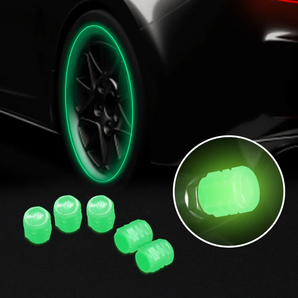 New Luminous Car Tire Valve Caps Wheel Tyre Rim Stem Covers Dustproof Waterproof for Auto Motorcycle Bicycle Glow In The Dark