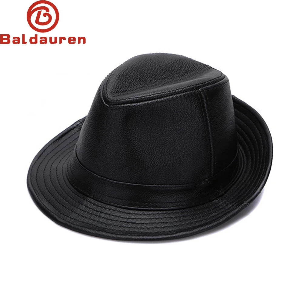 

2024 Autumn Winter Warm New Cowboy 100% Real Cowhide Leather Hats Men Real Genuine Cowhide Leather Top Hats Men Fashion Caps