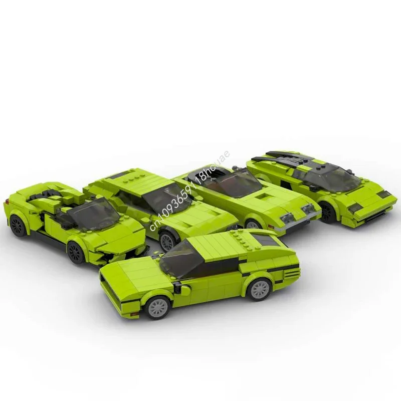 

Набор из 1297 деталей MOC Raging Bull Vehicle Pack: пять машинок из серии Lime City Champions, конструктор для детей, подарок на Рождество.