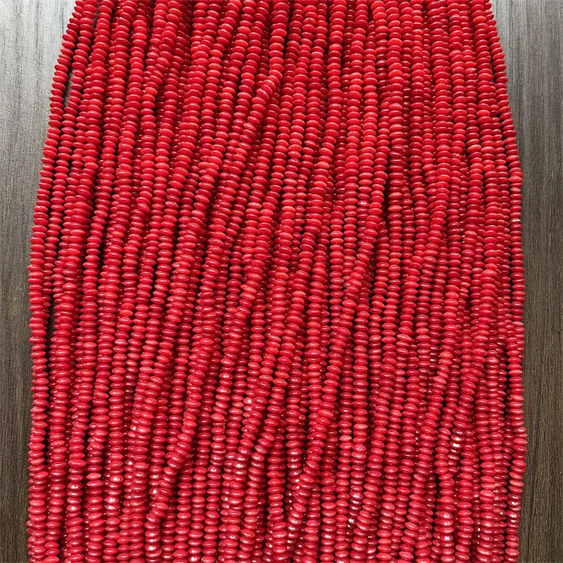 2*4MM Red Coral Gem Stone Round Abacus Disk Beads Loose Spacer Earring Necklace Rondelle Small Size Tiny Jewelry Bracelet DIY
