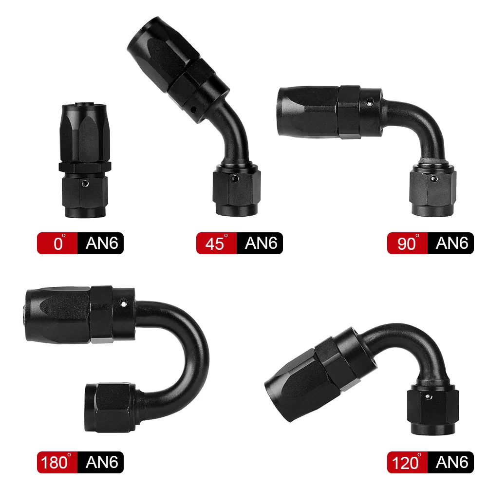 AN6 AN8 AN10 Oil Fuel Swivel Hose Anoized Aluminum Straight Elbow 120 Degree For CPE Hose End Oil Fuel Reusable Fitting Black