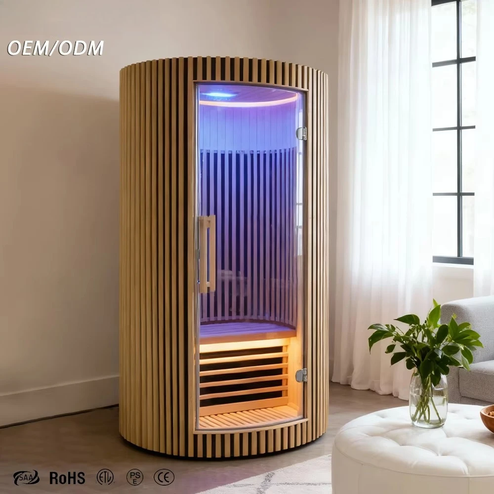 

Independent Hemlock Solid Wood Far-Infrared Sauna Room for One Person with Smart Touch Control and Modern Home Spa Design