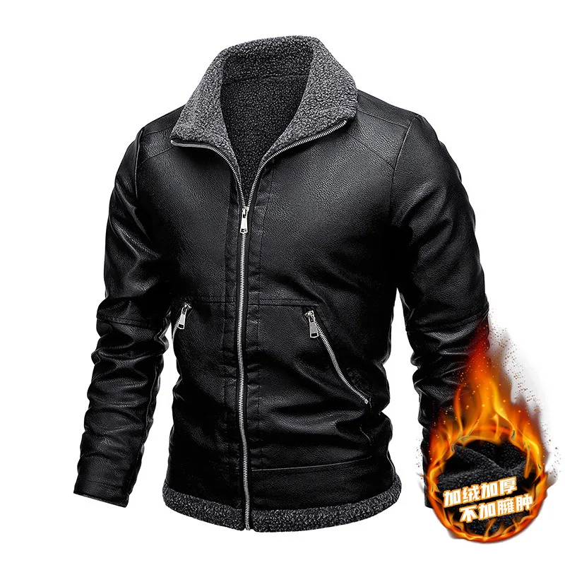 Mens Winter Motorcycle Leather Jackets Mens Trend Casual Slim PU Leather Bomber Coats Street Outdoor Thicken Fleece Warm Outwear