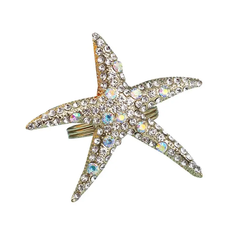 A02M-48 Pack Crystal Starfish Napkin Rings,Rhinestone Napkin Ring Napkin Holders For Wedding Party, Beach Table Decor