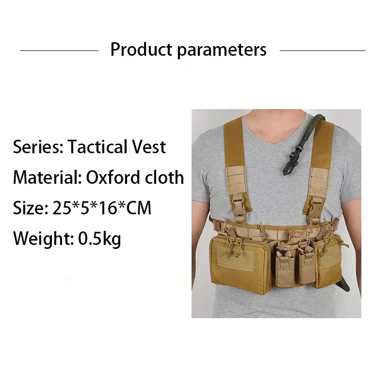 Molle Sistema Peito Rig para homens, colete tático, CS Match Militar Gear Pack, Magazine Pouch, coldre cintura, Nylon Swat