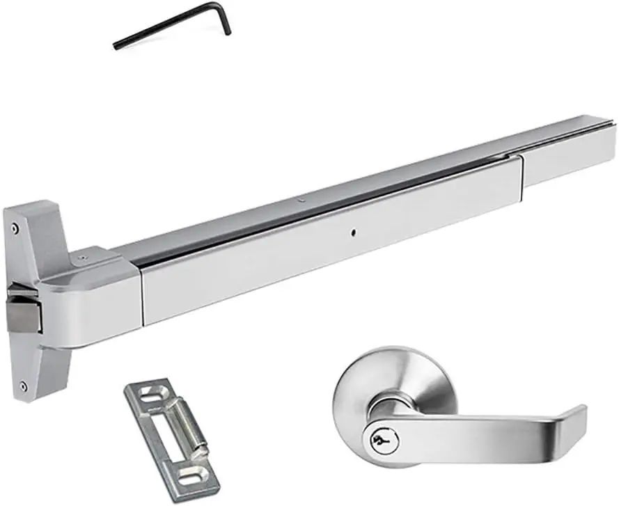 Hardware Push Bar Panic Exit Device for Emergency Exit Doors Painted Aluminum, with Exterior Lever Handle