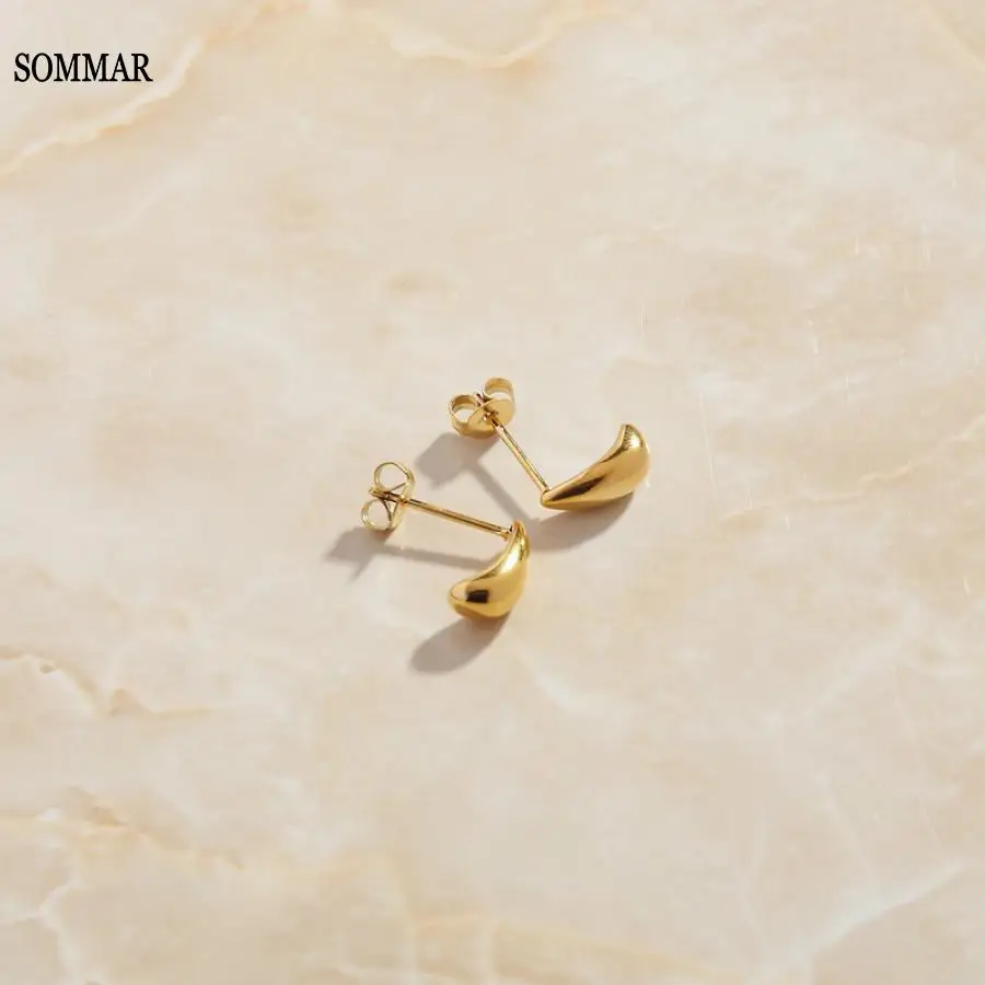 SOMMAR Hot 2023 Gold Plated women stud earrings Water droplet small melon seed type women earrings christmas gift