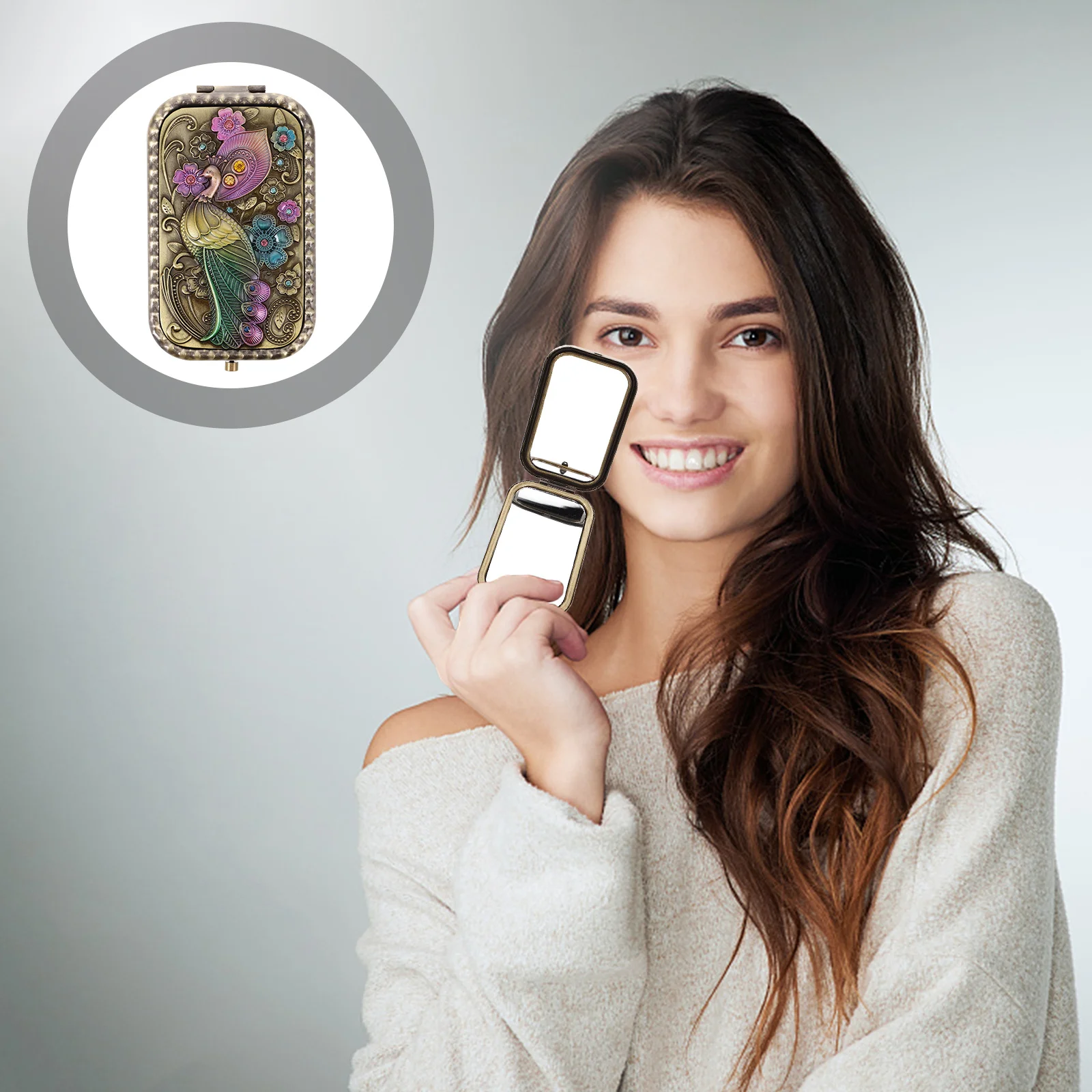 

Vintage Portable Makeup Foldable European Style Metal Compact Mirror For Travel Purse Small Round Mirror