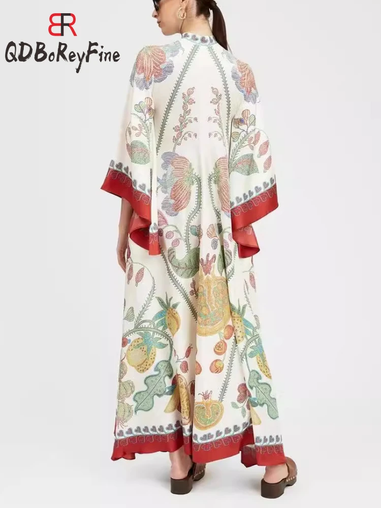 2024 Nieuw In Dames Zomerjurk Elegant Bedrukt Losse Vestidos De Mujer Lange Mouw Veters Boho Oversized Maxi Jurk Voor Dames