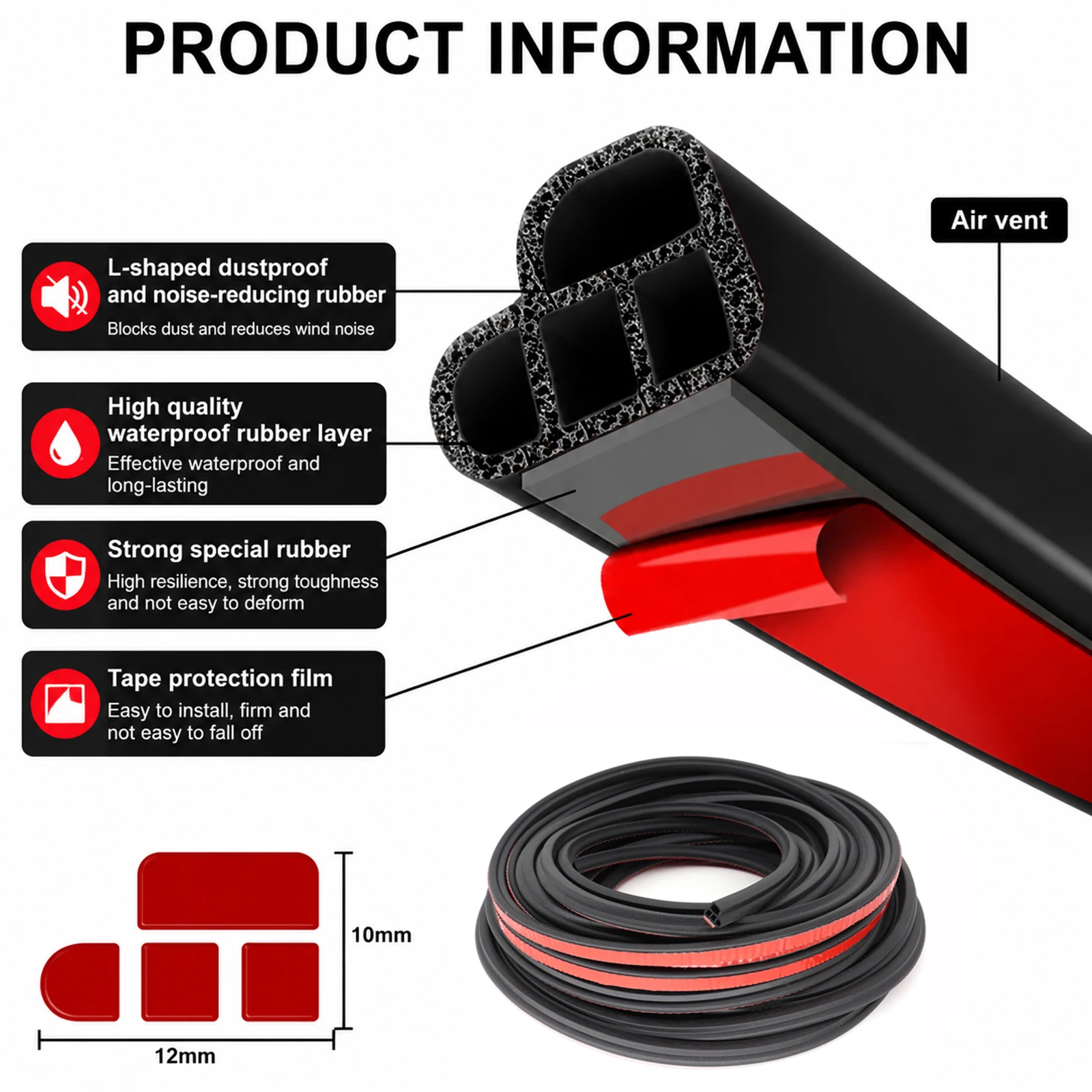 Anti-collision Auto Door Seal Noise Insulation Car Trunk Hood B C Column Sealing Strip Rubber Weatherstrip Edge Trim Soundproof