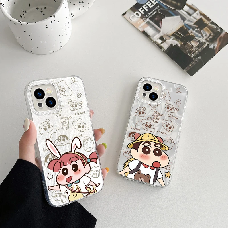 Cartoon C-Crayon Shin-chan iPhone 16 15 Case Feather Yarn Phone Case for iPhone 16 15 14 13 12 11 ProMax Plus XS XR Back Covers