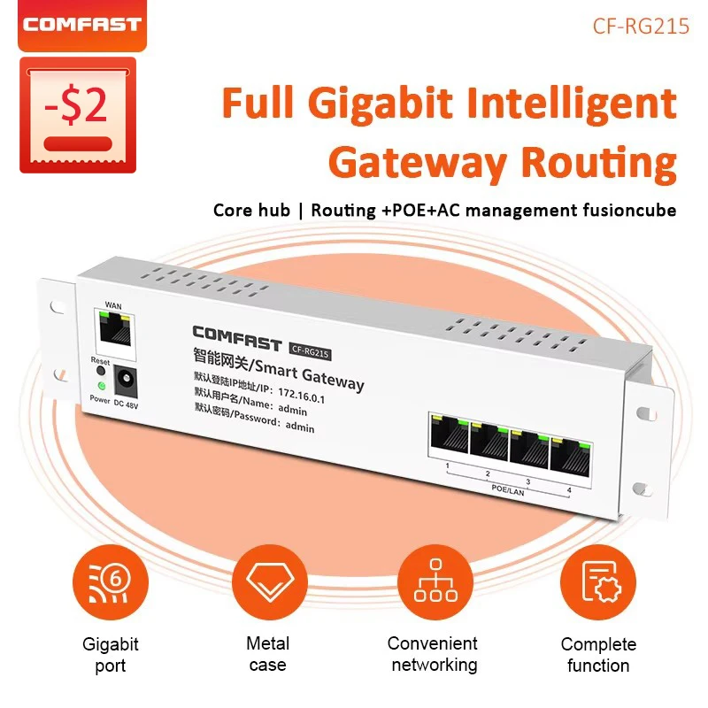 Gigabit Core Gateway 1WAN+4LAN/PoE Port 64 Users Load Balance Router Wifi Project Router Manage 30 AP Seamless Roaming CF-RG215