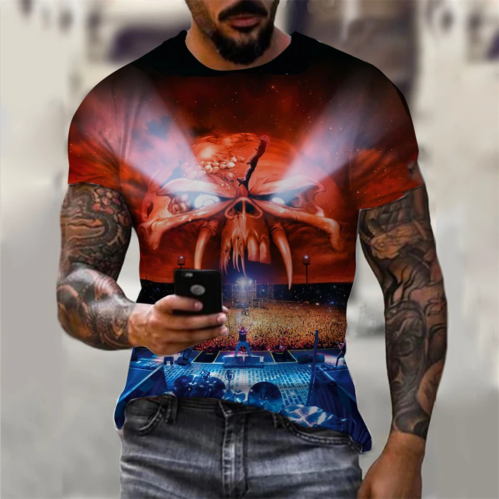 Men's T-Shirts 3D Skull Printed Black Streetwear Short Sleeve Round-Neck Horror Halloween Man Tops Loose Gothic Round-Neck Tees